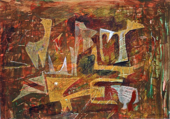  gekratzt und bemalt, 48 x 33 cm 